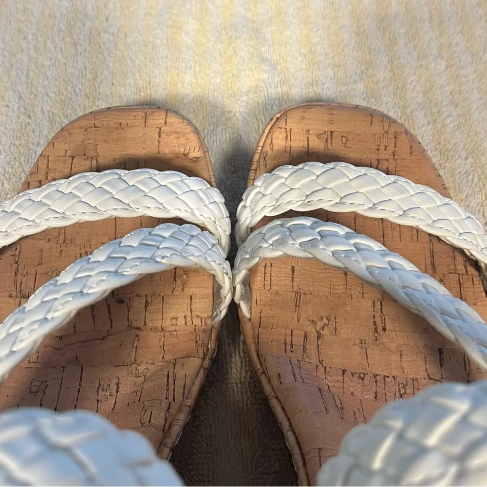 Born BOC Women Chrissy White Sz 9 Braided Strappy Cork Ultra High Wedge Sandal